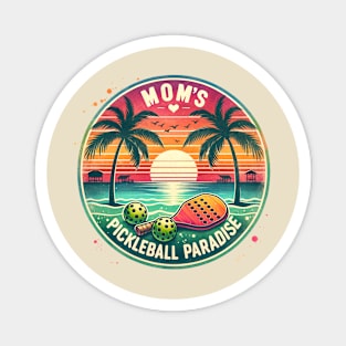 Mom's Pickleball Paradise, vintage retro design, paddles and pickleball ball on the beach,vintage pickleball Magnet